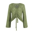 thumbnail image 5 of Fall Clothes For Women, Sweaters Women Prime Wardrobe Women's Clothing Women's Fashion Knitted V-Neck Hollowed Out Drawstring Flared Sleeve Jumper Knit Cutout Flare Sweater (M, Green) TBKOMH, 5 of 5