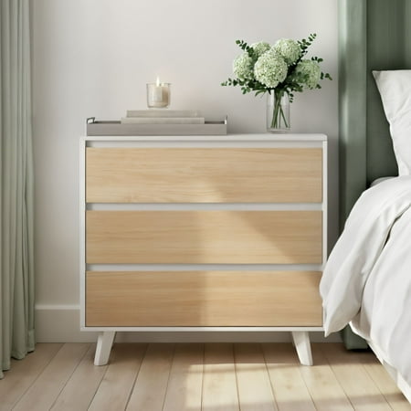Plank+Beam Solid Wood Scandinavian 3-Drawer Dresser, White/Blonde