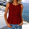 thumbnail image 5 of HappyYEE Summer Plaid Tank Tops for Women Round Neck Front Lace up Sleeveless Tops Loose Ruffle Flowy Casual Tanks Red L, 5 of 8