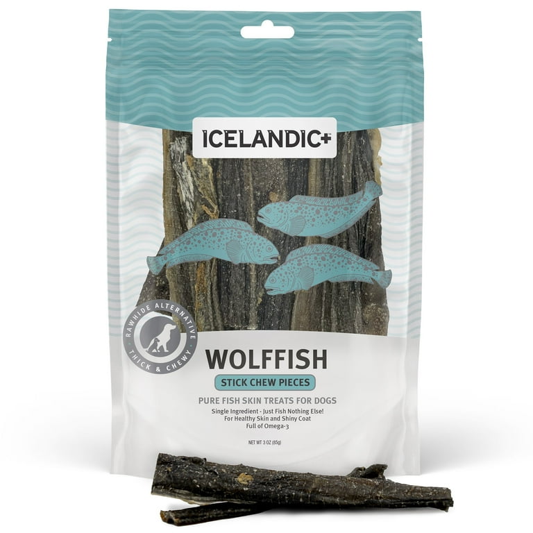 Icelandic+ Stick Chew Pieces: Wolffish - 3oz Bag, Pure Fish Skin