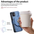 thumbnail image 3 of Compatible with Magsafe, Magnetic 2 in 1 Detachable Wallet Case for iPhone 11, with Credit Card Slots Men Women, PU Leather RFID Blocking Flip Kickstand with Finger Ring, Blue, 3 of 11