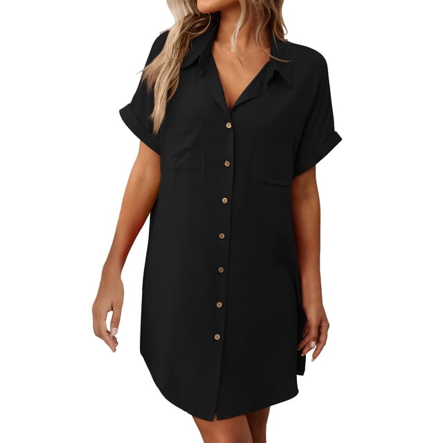 Vestido Casual Cuello en V para las Mujeres, Vestido de Manga Corta de Color Sólido de Moda para la Primavera, la Fecha Y el Uso Diario