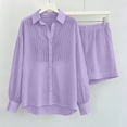 thumbnail image 5 of Ksrymi Matching Sets Women Clothing Striped 2-Piece Outfit: Oversized V-Neck Collared Long Sleeve Button-Down Shirt with Rollable Cuffs & Elastic Waist Shorts with Pockets Jumpsuits for Women Dressy, 5 of 5