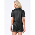 thumbnail image 4 of DARING DIVA Satin Silky Pajamas Button Down 2 Pieces Sleepwear L Black, 4 of 7