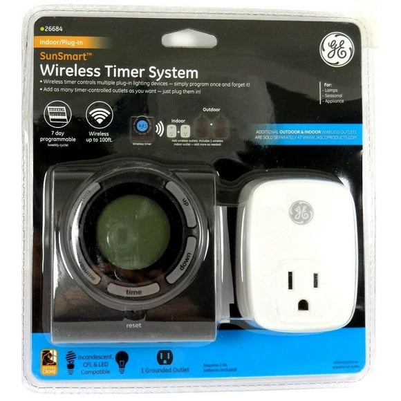 GE 26684 Wireless Indoor Single-Grounded Digital Timer