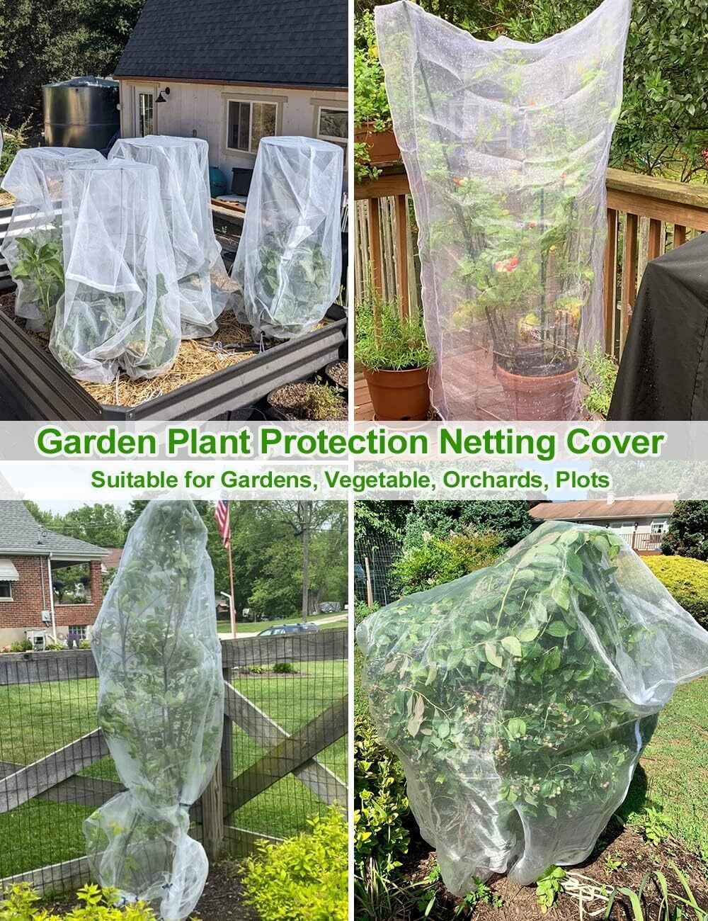 LQQBOX 1PCS Fruit Tree Netting with Drawstring and Zipper, 6.56 x 7.87 FT Blueberry Bush Netting Cover, Garden Bird Netting Plant Cover for Protect Plant Fruit Flower from Birds, Bugs, Cicadas