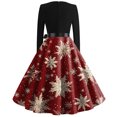 thumbnail image 6 of Christmas Dresses for Women Women's Fashion Round Casual Slim Fit Christmas Print Large Swing Long Sleeve Dress for Holiday Party,Red,2XL, 6 of 6