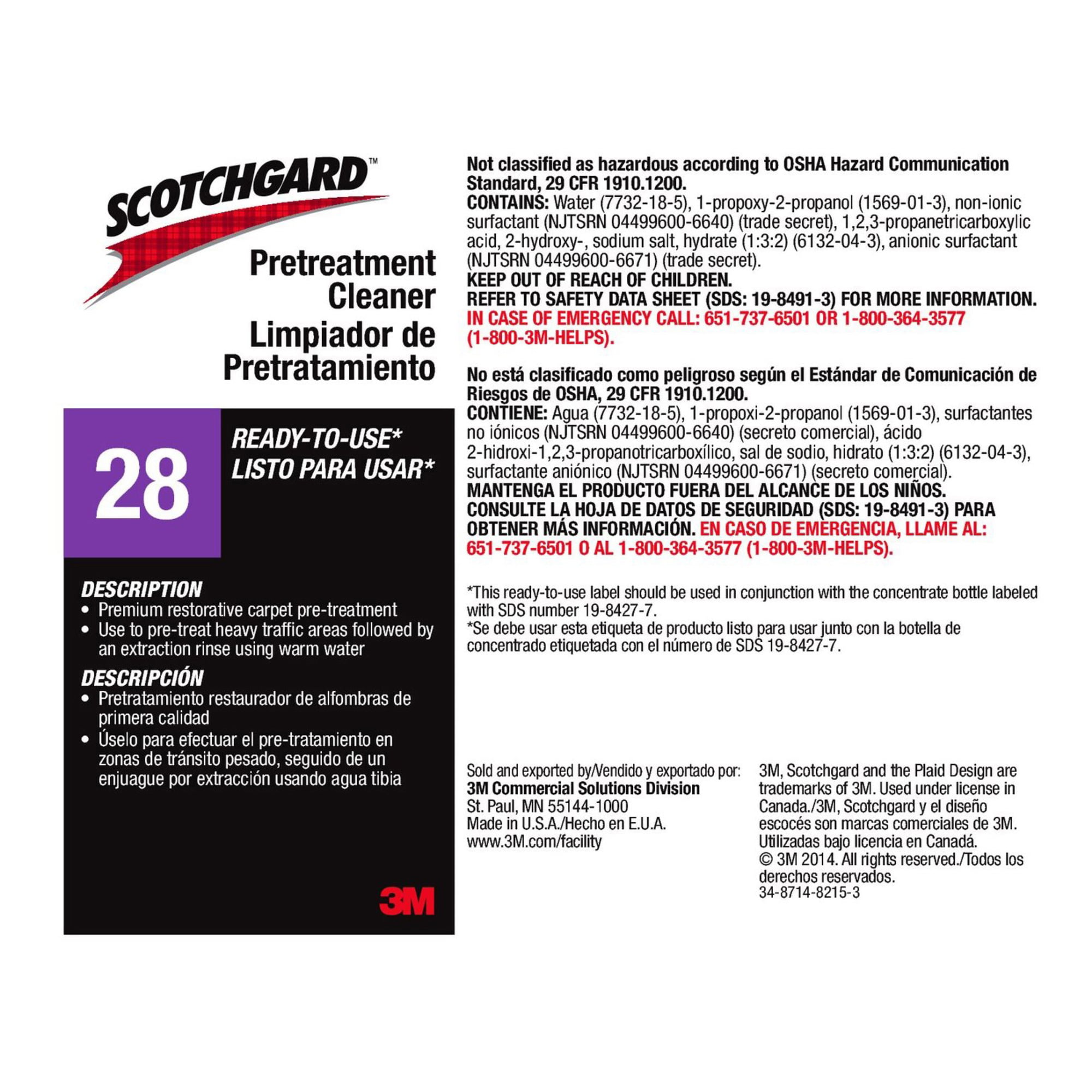 Scotchgard 28h Pretreatment Cleaner Concentrate 67 6 Oz Bottle Com