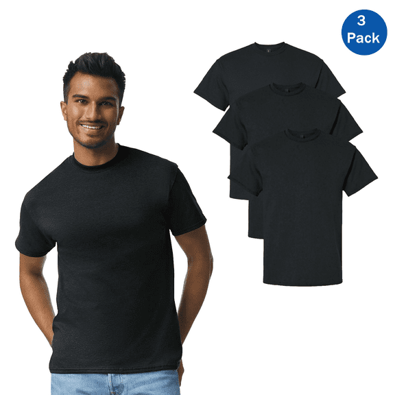 Gildan Men's Ultra Cotton T-Shirt, Black Crewneck Short Sleeve S Size 3 Pack Casual Daily Wear Tee