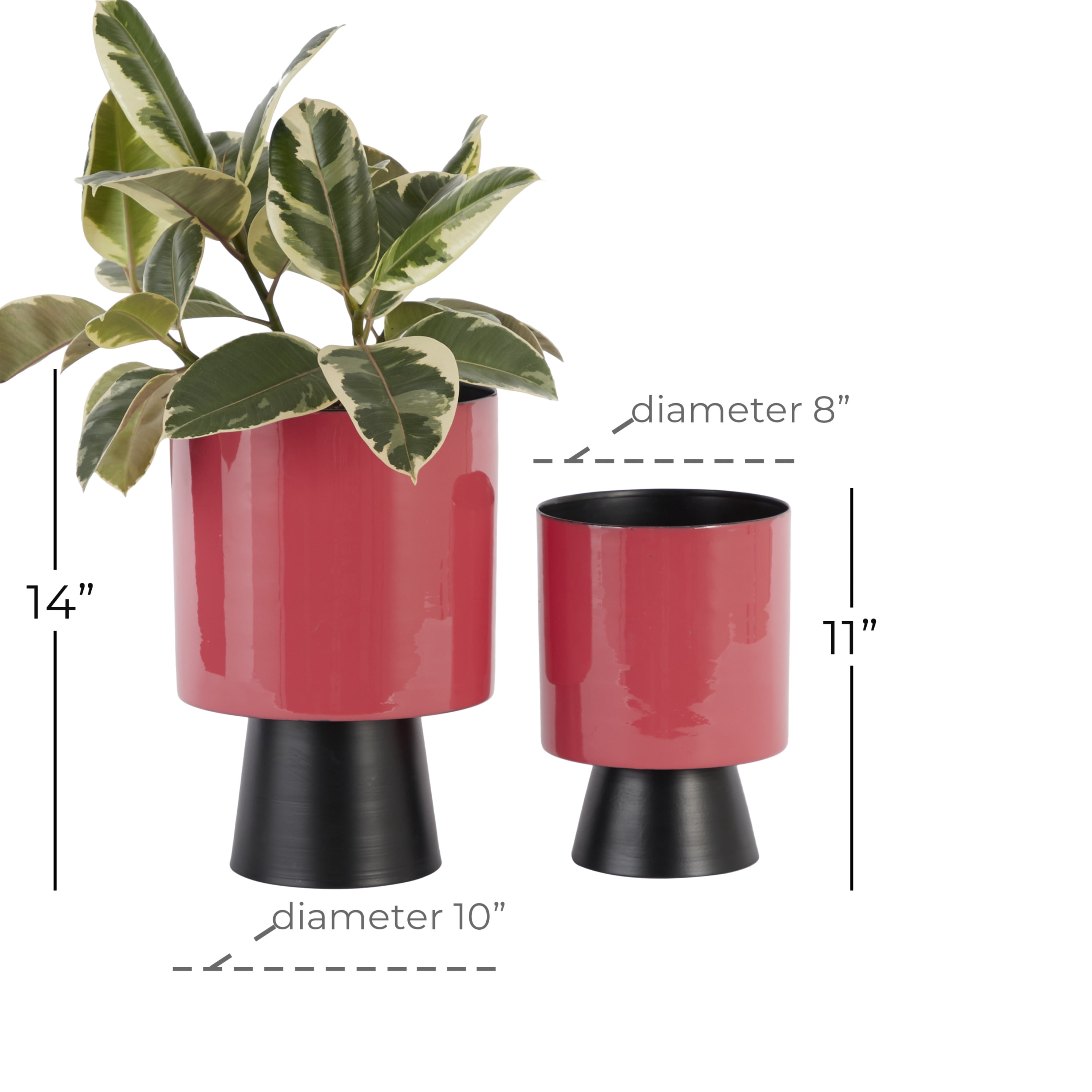 DecMode 14", 11" Red Metal Modern Planter, 1 - Piece