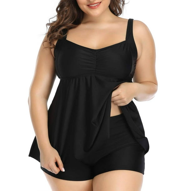 Plus Size Two Piece Swimsuits with Boyshorts for Women Tummy Control