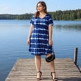 thumbnail image 2 of GRACE & GRANDEUR Women's Plus Size Dress Tie Dye Stripe V Neck Short Sleeve Summer Casual Midi T-shirt Dresses 2X Dark Blue, 2 of 8