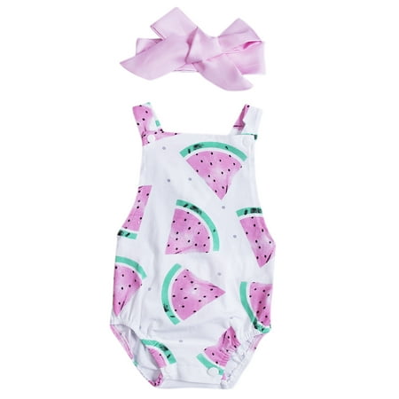 

Ma&Baby Toddler Baby Girl Watermelon Romper Bodysuit Jumpsuit Headband 2pcs Outfits Set