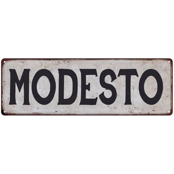 MODESTO Vintage Look Rustic Metal 6x18 Sign City State 206180041130