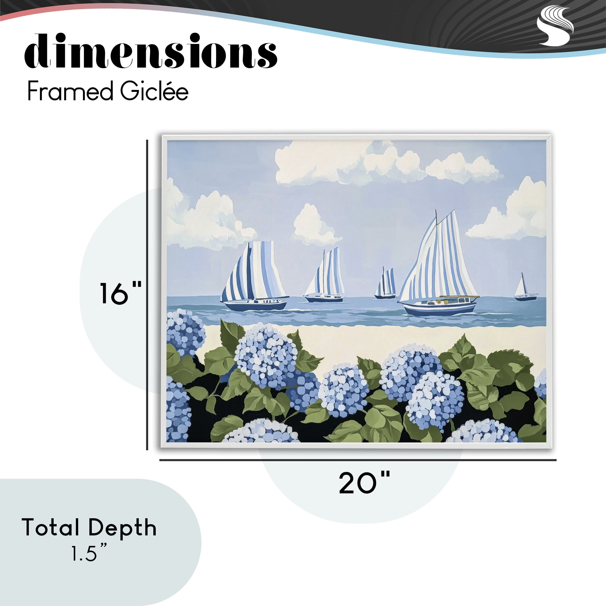 Stupell Industries Striped Sails & Seaside Hydrangeas White Framed Giclee Art, design by Sisi and Seb