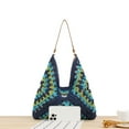 thumbnail image 3 of Women Knitted Shoulder Bag Large Capacity Crochet Hobo Bags for Vacation (Blue), 3 of 10