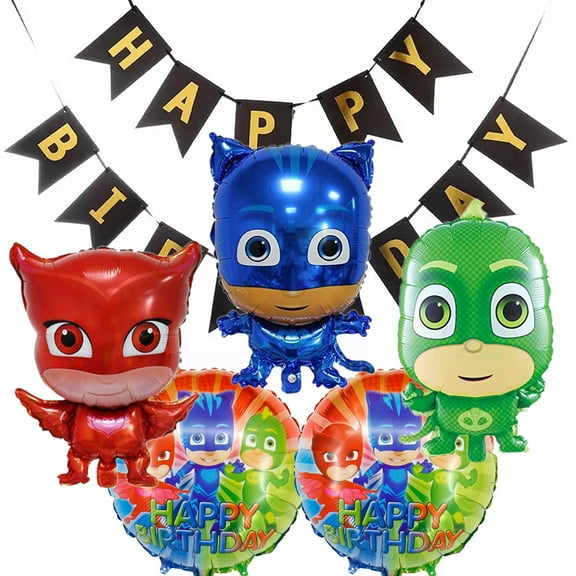 6 PCS  Birthday Party Balloons PJ Mask Balloons Happy Birthday Banner Foil Balloons Catboy Balloon