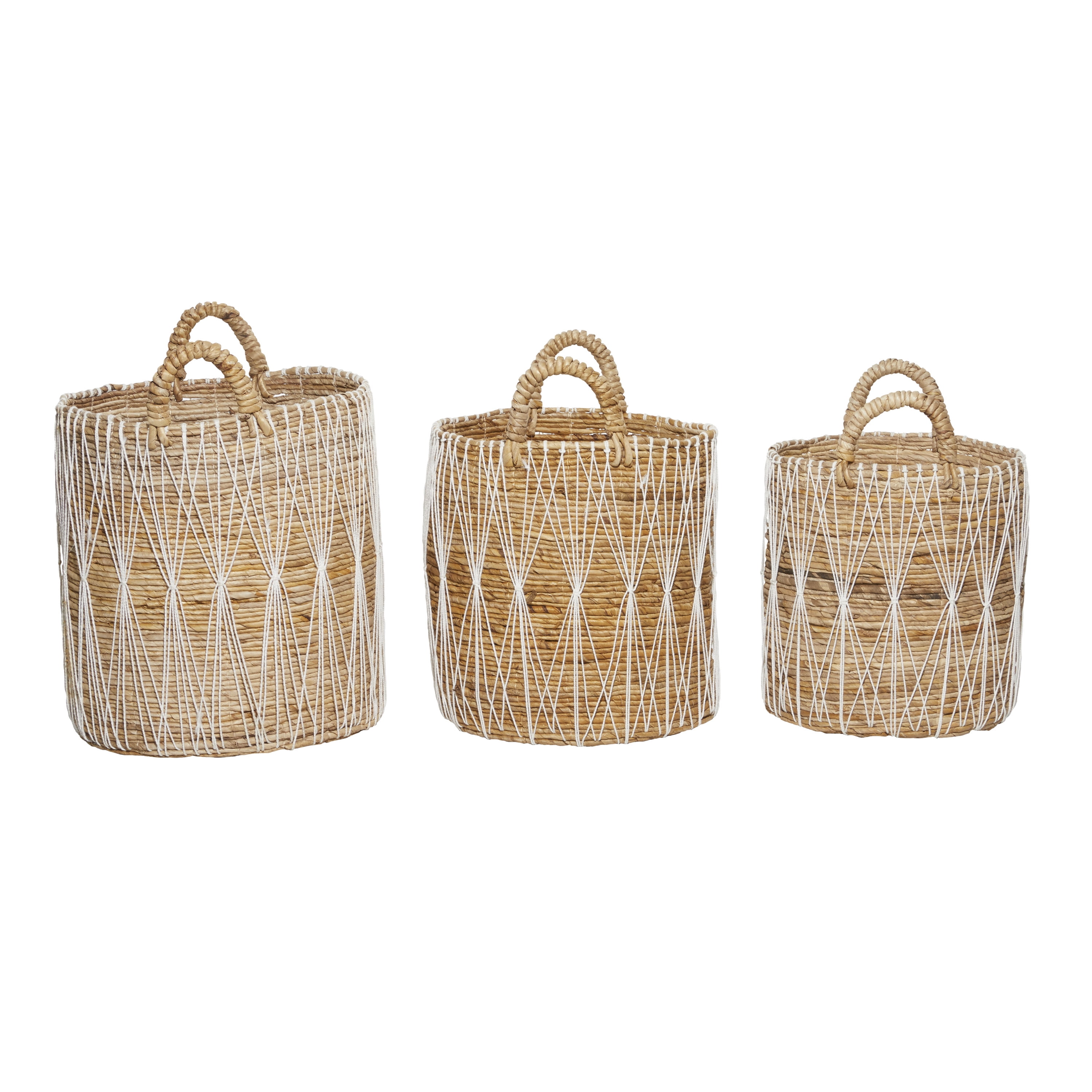DecMode Bohemian Banana Leaf Storage Basket, 21", 19", 17"H, Brown, 3 - Pieces