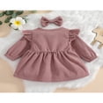 thumbnail image 3 of MesaSe Automne Bébé Filles Princesse Robe 2pcs Volant à Manches Longues Bouton Velours Côtelé une Ligne Robe Bandeau Vin Rouge 2-3 Ans, 3 of 9