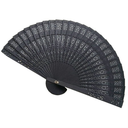 

wendunide home decor Sandalwood Fan Openwork Carved Wooden Fan Wedding Fan 20cmShooting Props Black