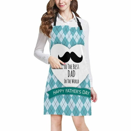 ASHLEIGH Best Dad in the World Happy Father's Day in Blue Argyle Adjustable Bib Apron with Pockets Commercial Restaurant and Home Kitchen Apron for Women (Alinea Best Restaurant In The World)
