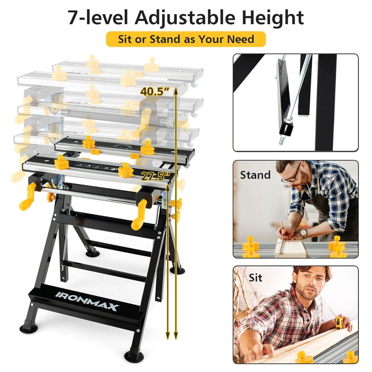 Gymax Folding Work Table Portable Workbench w/ Adjustable Height