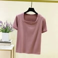 thumbnail image 1 of Ounisa Womens Short Sleeve T Shirts Crew Neck Rib Knit Solid Color Casual Slim Fit Spring Summer Basic Layering Tops M-2XL, 1 of 5
