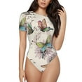 thumbnail image 2 of Goofa Flying Butterflies-1 Printed Women Rash Guard Short Sleeve,Tummy control Swimsuit Surfing Swimsuit Bathing Suit One Piece Swimsuit UPF 50-Small, 2 of 9