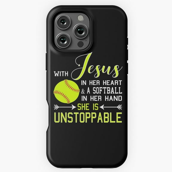 Jesus Heart Softball In Her Hand Phone Case for iPhone 16 15 14 13 12 11 Pro Max