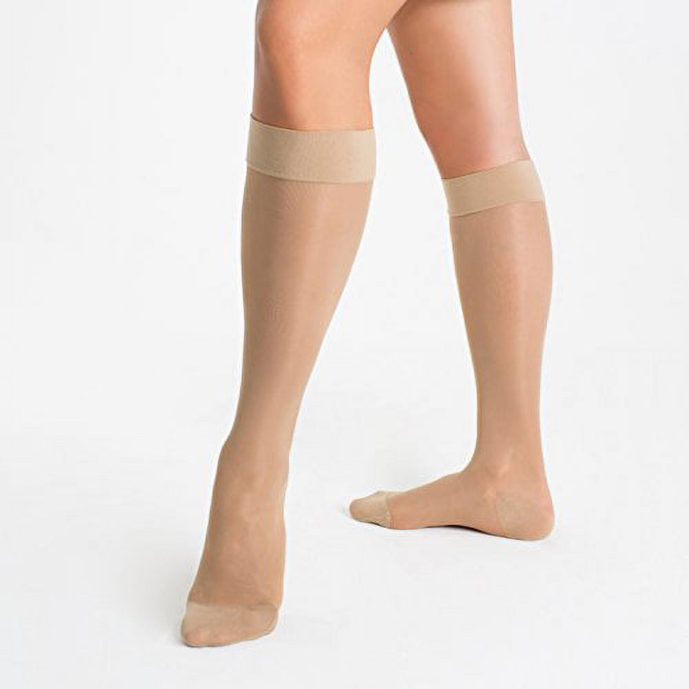 5 Pair Nude Sheer Large/X-Large Ladies Compression Socks, Moderate/Medium Graduated Compression 15-20 mmHg. Nurses, Work, Therapy, Travel & Flight Knee-High Hosiery.