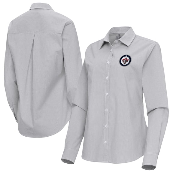Women's Antigua Gray Winnipeg Jets Porter Woven Tri-Blend Long Sleeve Button-Up Shirt