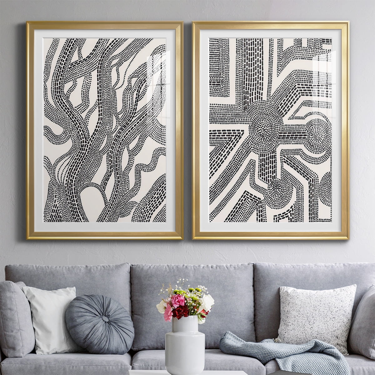 Wexford Home Dots and Dashes I Premium Framed Print, 22.5" x 30.5" - Ready to Hang, Gold (Set of 2)