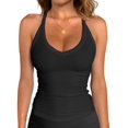 thumbnail image 2 of Workout Tops for Women Racerback Basic Tank Summer Camisole V Neck Slim Fit Ribbed Sleeveless Black S, 2 of 10