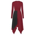 thumbnail image 4 of CHICTRY Adult Praise Dance Dress Long Sleeve Metallic Color Block Worship Dancewear Black&Burgundy S, 4 of 6