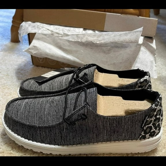 Hey Dude Wendy Linen Leopard Black Grey Shoes