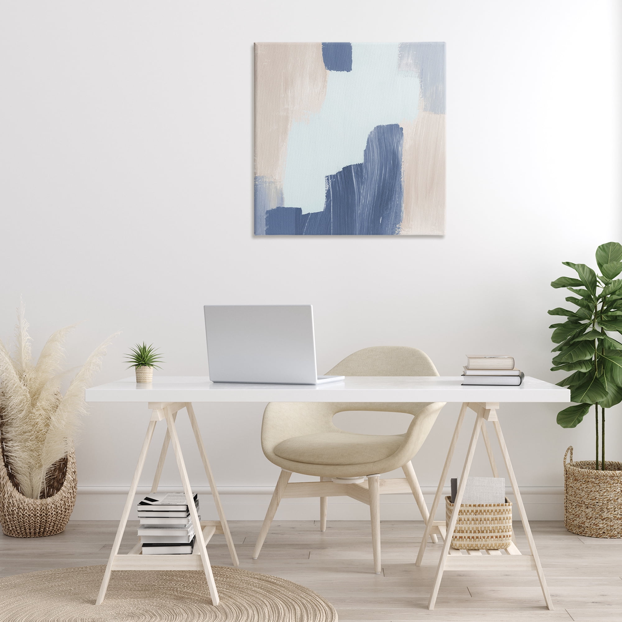 Stupell Industries Blue Layered Paint Strokes Abstract Painting Gallery Wrapped Canvas Art Print Wall Art, 30 x 30