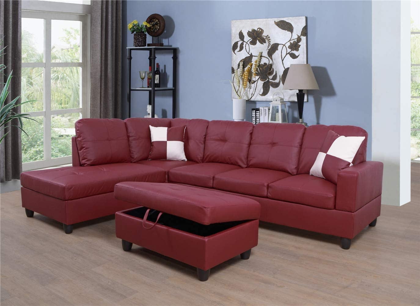 PonLiving Furniture Faux Leather 3 Piece Sectional Sofa Couch Set, L