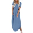 thumbnail image 2 of Miluxas Women's Summer Casual Lounge Long Dress Elegant Short Sleeve Crew Neck Bodycon Maxi Dresses Clearance Blue 4(S), 2 of 5