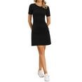 thumbnail image 5 of INSPIRE CHIC Knit Dress for Women Solid Color Crew Neck Short Sleeves Slim Fit Summer Mini Dresses XS Black, 5 of 7