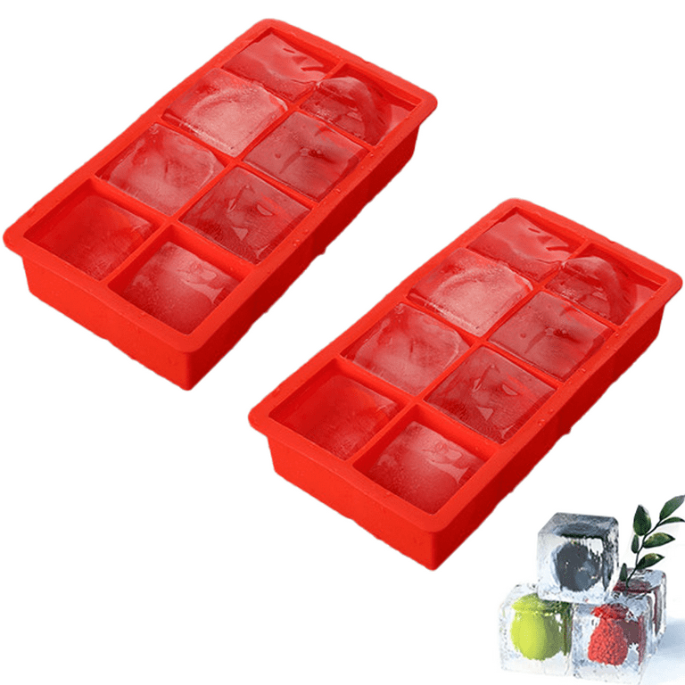 Ticent Ice Cube Tray Large Ice Cube Mold (Pack of 2) - Flexible 8 Cavity  Silicone Ice Cube Maker - Square Ice Molds for Whiskey & Cocktails, Grey 