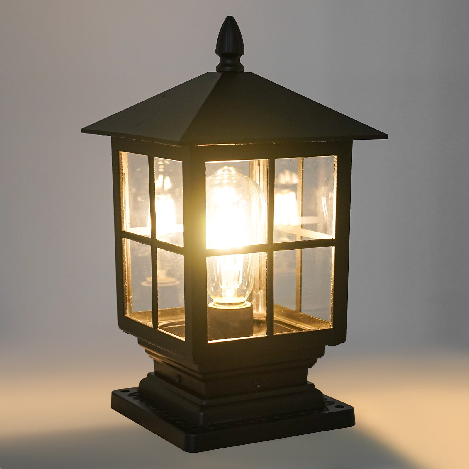 Outside Post Light, Wide Voltage(24V-240V) Black Outdoor Post Lantern, Retro Black Aluminum Alloy Lighting Fixture with E27 Bulb Base (Bulb Not Included), for Garden, Backyard, Patio
