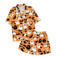 thumbnail image 4 of Halloween Pajamas Halloween Casual Soft Button Short Sleeve Pajamas for Women Set, 4 of 6