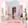 thumbnail image 3 of CHARMAID 360 Swivel Kids Jewelry Cabinet Armoire, Full Length Mirror, Coat Rack, Storage Shelves, 44'' Standing Vanity Dressing Mirror, Kids Jewelry Organizer for Girls (Pink), 3 of 14