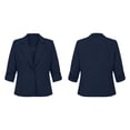 thumbnail image 3 of Plus Size Pleated Blazer For Women, Ruffled 3/4 Sleeve Lapel Jacket, Button Down Casual Office Suit, Elegant Business Work Wear, Feminine Cut Navy L, 3 of 7