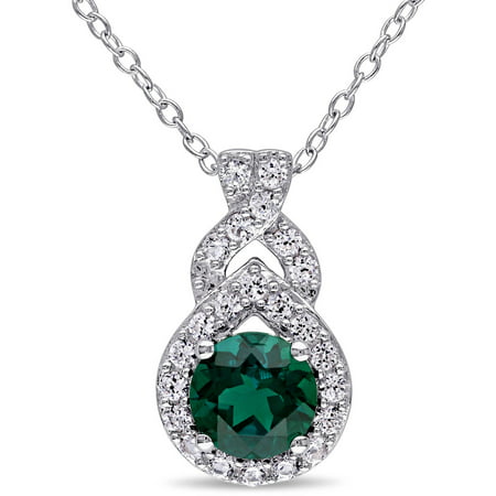 Tangelo 1-1/2 Carat T.G.W. Created Emerald and Created White Sapphire Sterling Silver Infinity Halo Pendant, 18