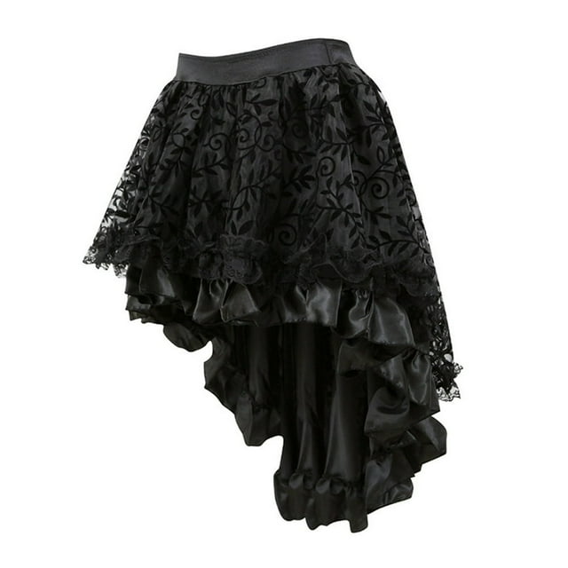 Women‘s Halloween Retro Solid Color Irregular Elastic Skirt Lace Trim Cocktail Swing Skirt
