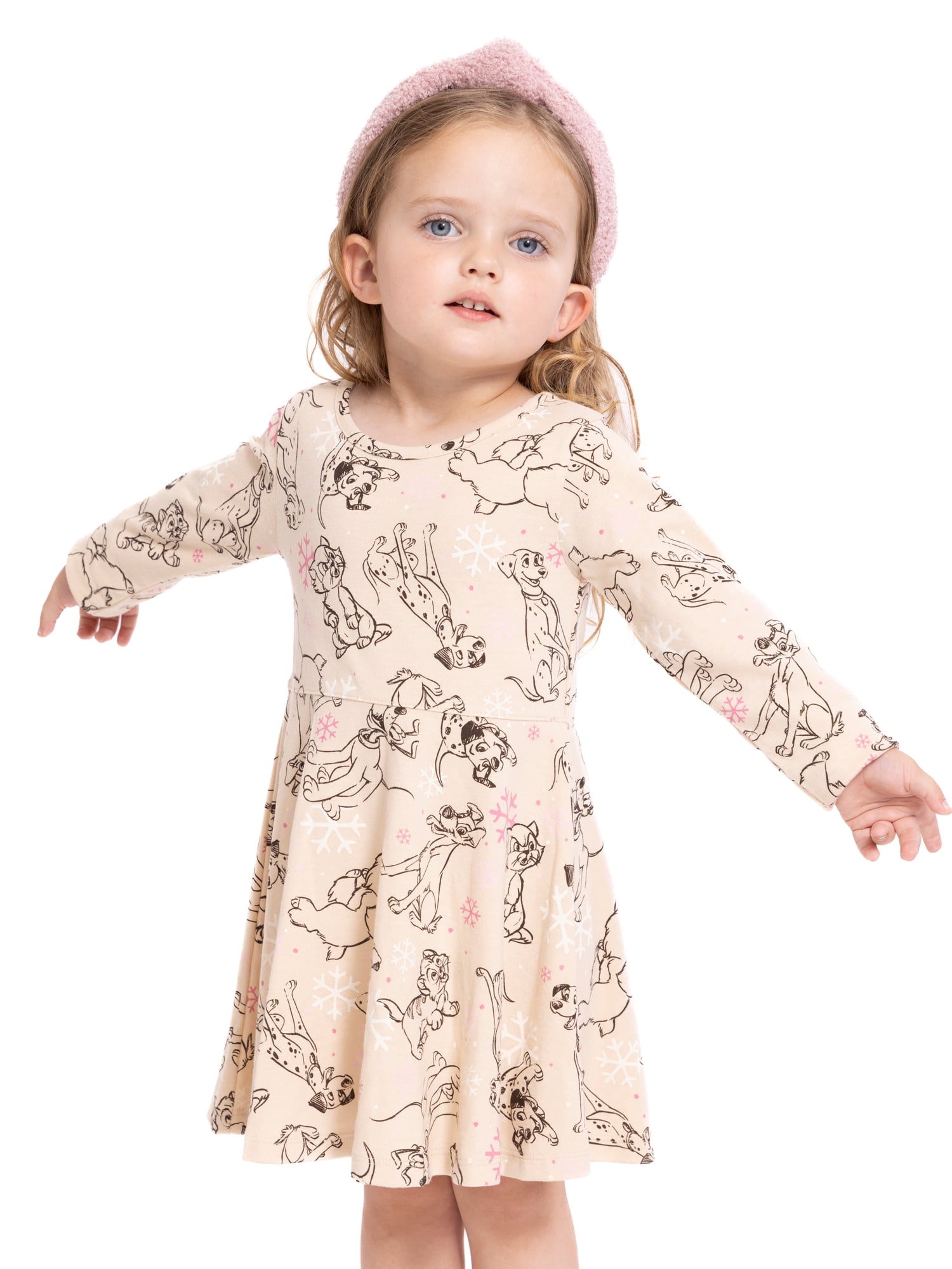 Disney Classics Toddler Girls Long Sleeve All Over Print Dress, Sizes 12M-5T
