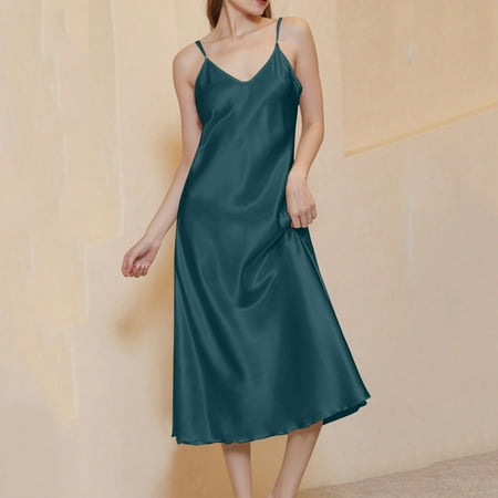 Tao Tao Women s Satin Nightgown Spaghetti Strap Slip Nightdress Chemise Negligee Lingerie Green L