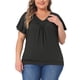 thumbnail image 1 of Agnes Orinda Blusa de Talla Grande para Mujeres con Cuello en V y Volantes, Camiseta de Manga Corta, Tops de Verano 2X Negro, 1 of 6