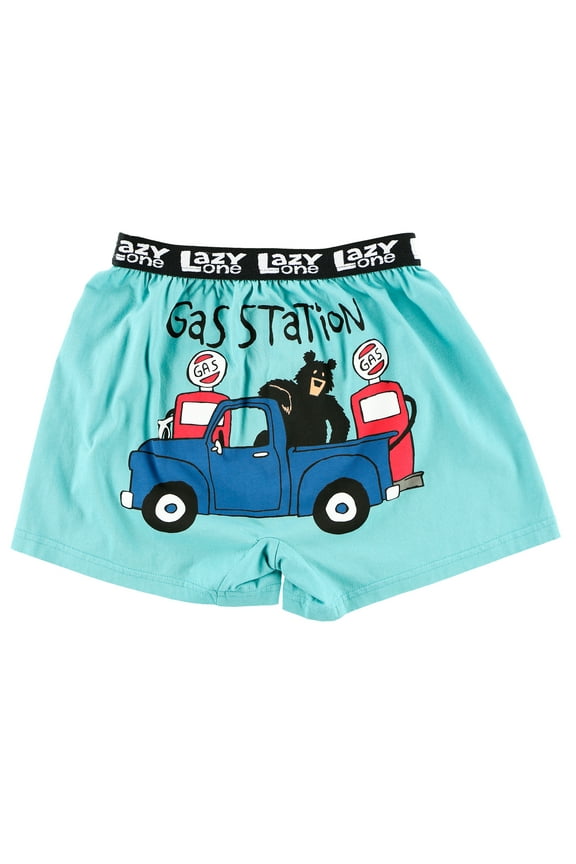 LazyOne Funny Animal Boxers, Novelty Boxer Shorts, Humorous Kids' Underwear, Gag Gifts for Boys, Fart, Smelly (Gas Station Kid Boxer, Large)